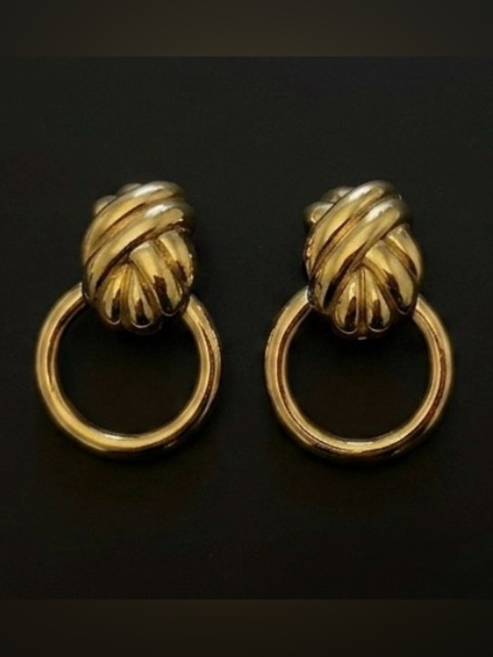 #264 Vintage Givenchy Door Knocker Gold Plated Clip-on Earrings